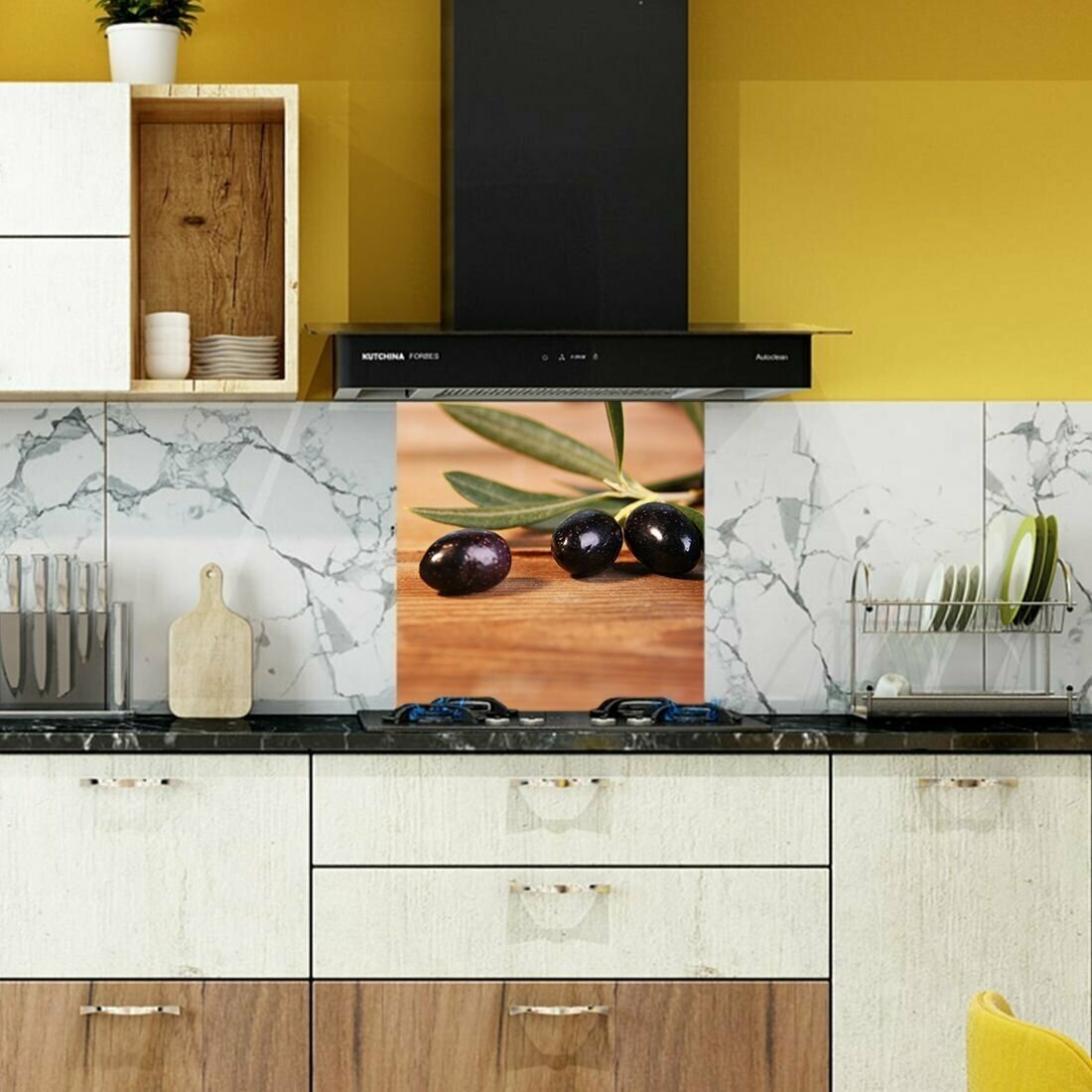 Защитный экран для кухни 600 х 600 х 3 мм "Оливки", акриловое стекло на кухню для защиты фартука, прозрачный монолитный поликарбонат, 600-013 - фотография № 4