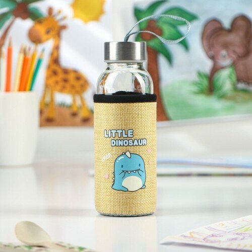 Бутылка для воды стеклянная в чехле Дино 300 мл h17 см рисунок микс 670₽