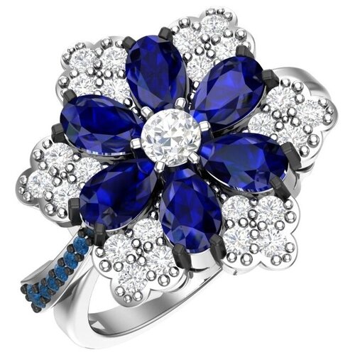 фото Pokrovsky серебряное кольцо с кварцем синтетическим сапфировым и фианитами 1101038-04275, размер 18.5