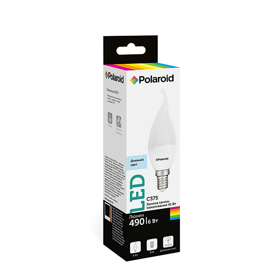 Светодиодная лампа Polaroid 220V C37S 6W 6500K E14 490lm