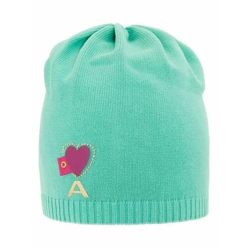 шапка для девочки цвет мята сердечко размер 54 58 Шапка mialt, размер 52-54, зеленый