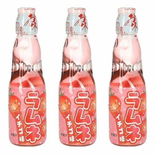 Напиток газированный Ramune со вкусом клубники Hata kosen, 200 мл х 3 шт