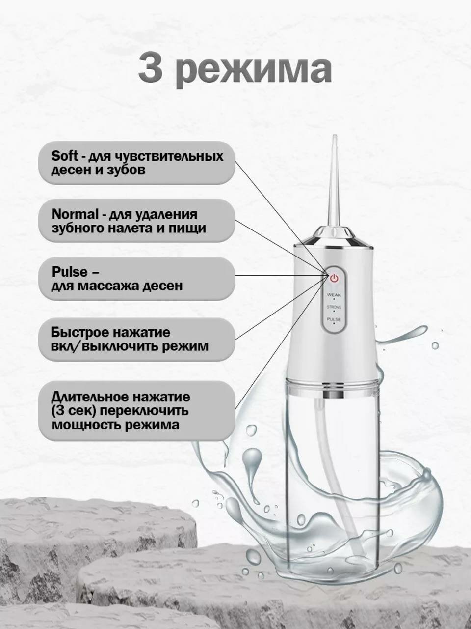 Ирригатор для полости рта портативный, для отбеливания и чистки зубов от RiMax — фото 1