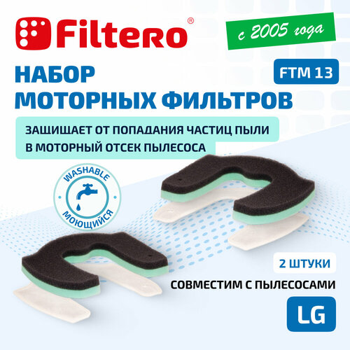 Моторный фильтр Filtero FTM 13 для пылесосов LG, 2 штуки комплект моторных фильтров filtero ftm 13 lge для пылесосов lg
