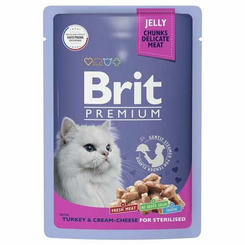 пауч brit premium для взрослых стерилизованных кошек индейка с сыром в желе 85гр 4шт Brit: Premium, Пауч для взрослых, стерилизованных кошек, Индейка с сыром в желе, 85 гр.