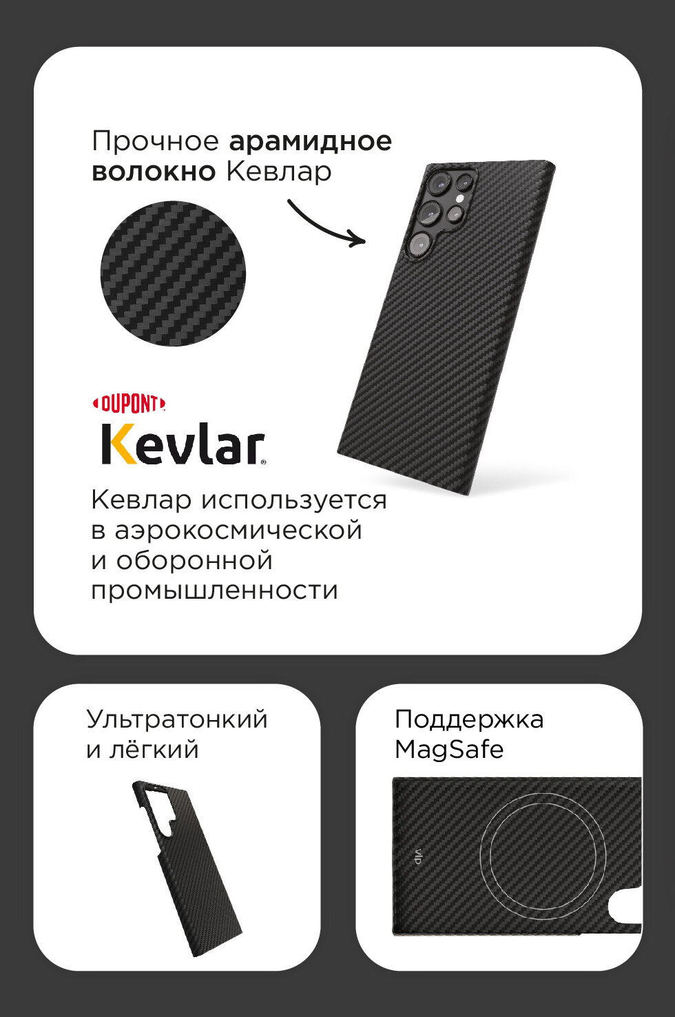 Чехол на Samsung S24 Plus MagSafe VLP, Kevlar Case — фото 1