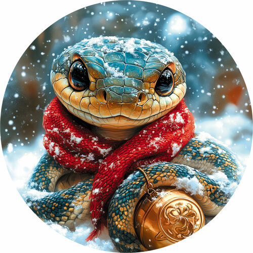 Деревянный пазл Зеленая змея - Символ года 2025 / 30х30см, 184 детали / Новогодний подарок для взрослых и детей