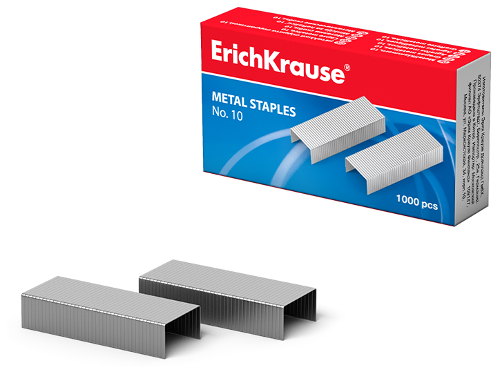 Скобы ErichKrause № 10, 1000 штук в упаковке, серебристые, 1уп.