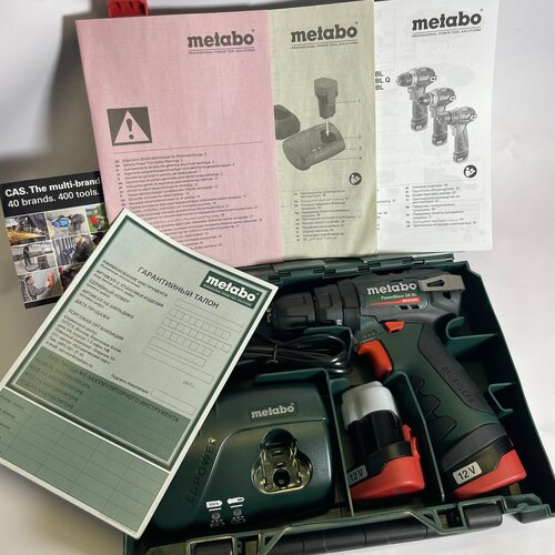 Metabo POWERMAXX SB BL шуруповерт ударная дрель 12 В, 2АКБ LIPOWER, зарядное LC 40, кейс, Германия зеленый, белый