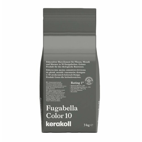 Затирка для плитки полимерцементная Kerakoll Fugabella Color 10, Мокрый асфальт, 3кг
