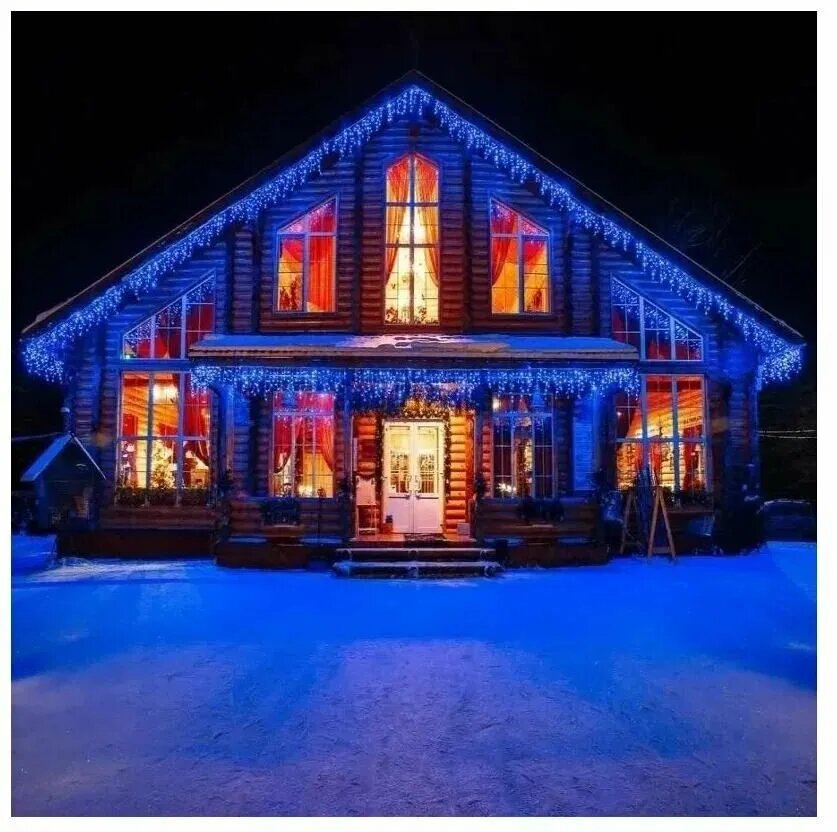 Уличная гирлянда Бахрома 50м / новогодняя электрогирлянда светодиодная белый провод синий свет