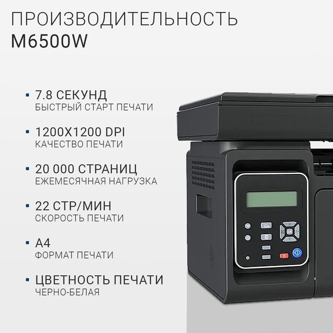 МФУ лазерный с WiFi Pantum M6500W / принтер, сканер, копир, Wi-Fi — фото 1