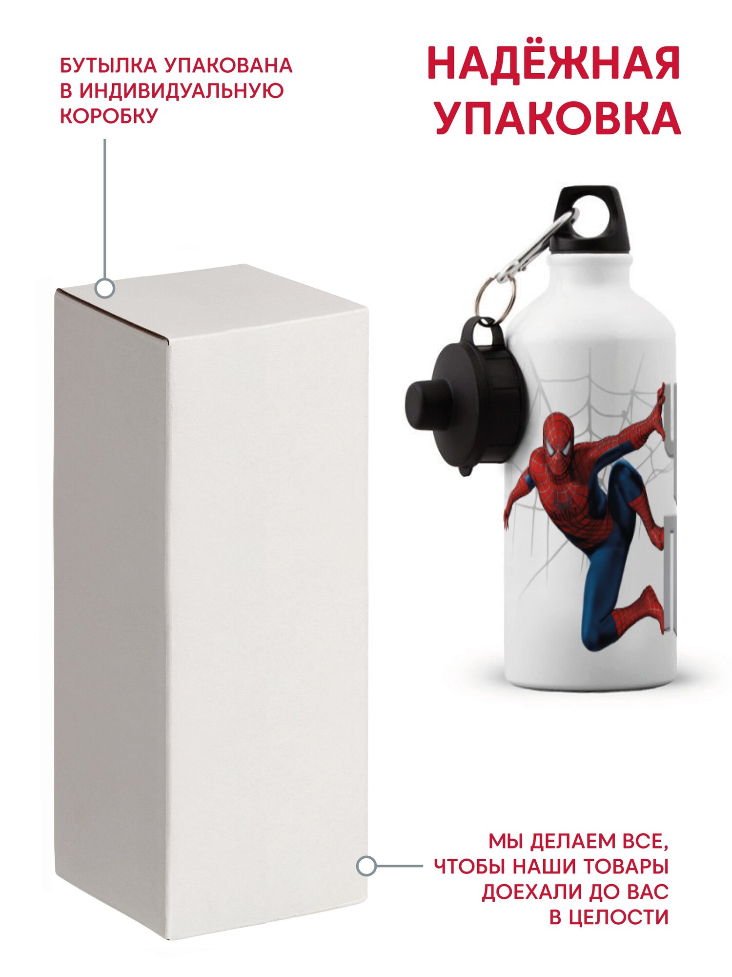 Вода Детская Спортивная детская бутылка для воды Человек Паук, Marvel, 500 мл