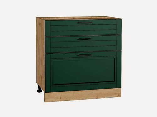 Изображение товара Шкаф нижний с 3-мя ящиками Дублин, цвет фасада Special Green, цвет каркаса Дуб Вотан, 816*800*478 мм