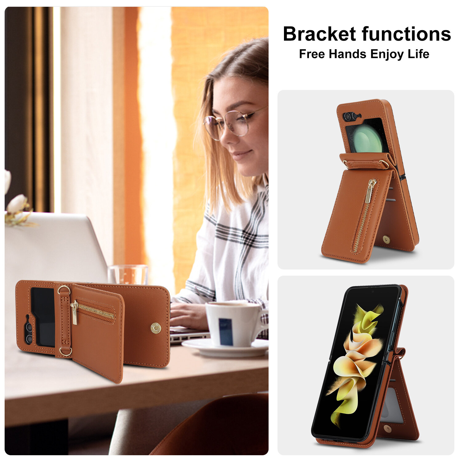 Подходит для Samsung Galaxy Z Flip5 / Самсунг Галакси Z Flip5 чехол для телефона, Складной All Inclusive молнии раскладушкa держатель раскладушка, Z Flip5, подставка, soft touch,360° Полная защита,