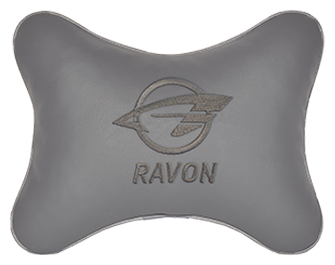 Автомобильная подушка на подголовник экокожа L.Grey с логотипом автомобиля RAVON