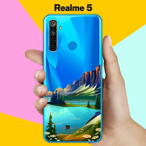 Силиконовый чехол на realme 5 Озеро и горы / для Реалми 5 дизайнерский вертикальный чехол книжка для реалми 5 realme 5 горы и полумесяц