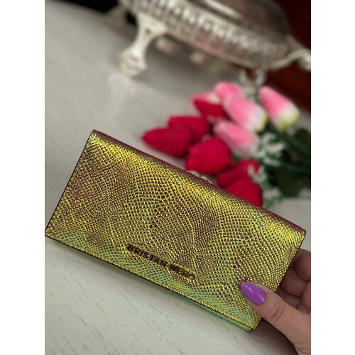 фото Кошелек lak, фактура глянцевая, золотой, зеленый