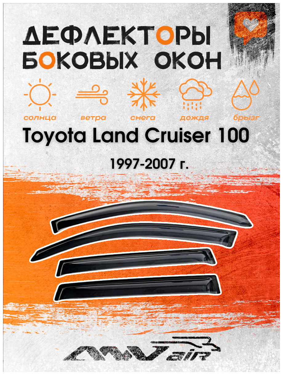 Дефлекторы окон Toyota Land Cruiser 100 1997-2007 г./Ветровики на Тойота Ленд Крузер