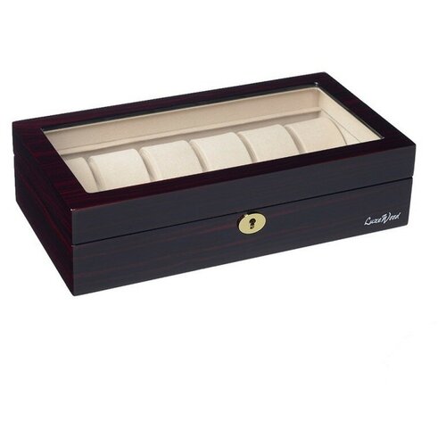 Шкатулка для 12 часов Luxewood, дерево, закрывается на замок, стеклянная крышка, черный