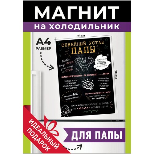 Магнит на холодильник А4 Семейный устав папы подарок папочке с правилами прикольный семейные ценности и традиции 450₽