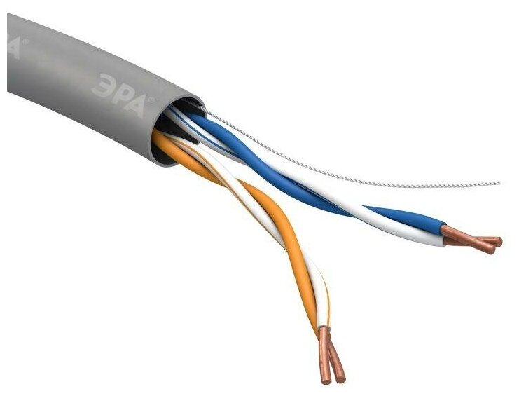 Кабель витая пара U/UTP кат.5E 2х2х24AWG solid CCA PVC Simple сер. (м) Эра Б0044433