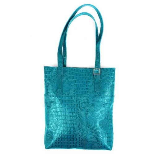 фото Сумка -шоппер натуральная кожа bernardo rossi голубой кайман