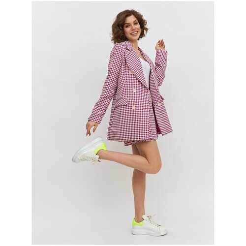 фото Костюм olya stoforandova, жакет и шорты, повседневный стиль, полуприлегающий силуэт, размер 44, розовый, белый