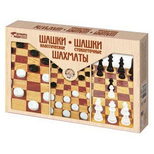Настольная игра Десятое королевство Шашки классические, Шашки стоклеточные, Шахматы 03873ДК