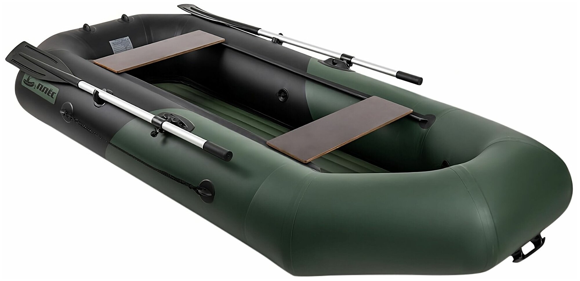 Двухместная надувная лодка пвх для рыбалки Плёс-260 ндтр, с надувным дном и креплением под транец