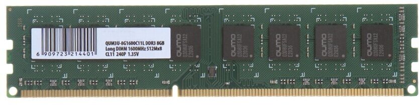 Модуль памяти Qumo DDR3 DIMM 1600MHz PC3-12800 CL11 - 8Gb QUM3U-8G1600C11L