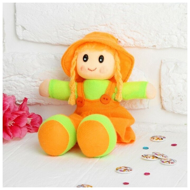 Мягкая игрушка «Кукла с хвостиками», в сарафане, полосатой кофте, цвета микс. "Микс" - один из товаров представленных на фото, без возможности выбора.