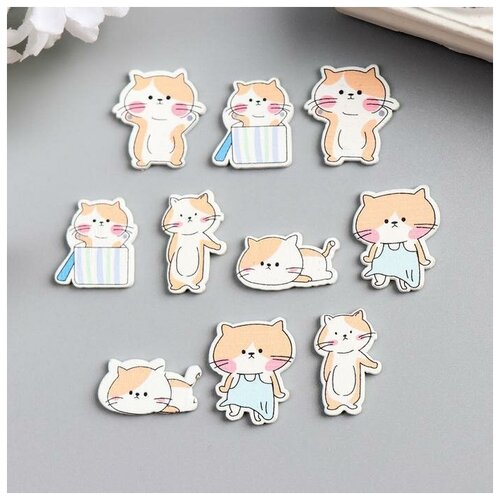 фото Арт узор декор для творчества дерево "рыжие котята" набор 10 шт 2х1,8 см