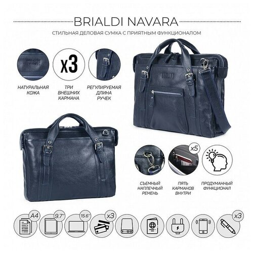 Мужская кожаная деловая сумка BRIALDI Navara BR34130PD relief navy