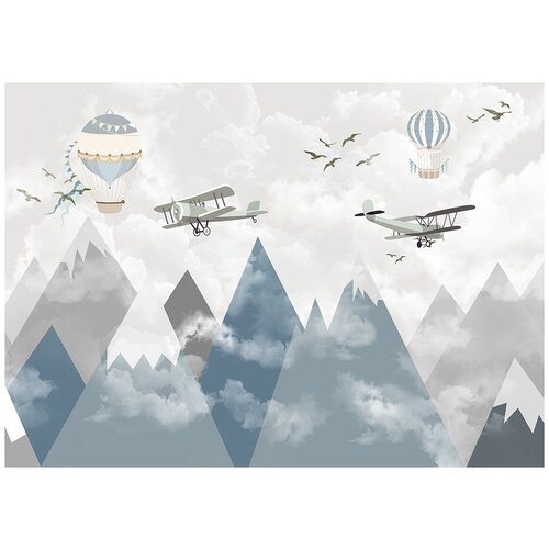 Полет над горами монохром детские - Виниловые фотообои, (211х150 см) полет голубой виниловые фотообои 211х150 см