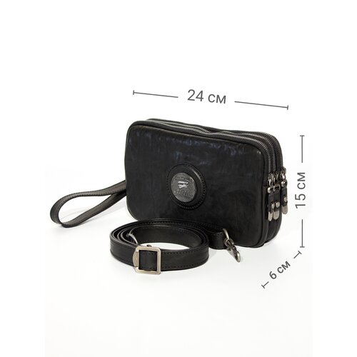 Борсетка кожаная мужская Bruno Bartello B-0013, сумка через плечо, черная ( Италия)