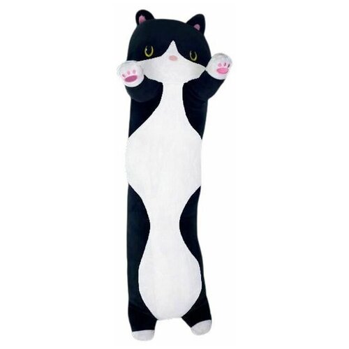 Мягкая игрушка подушка обнимашка длинный кот батон 85 см черно-белый