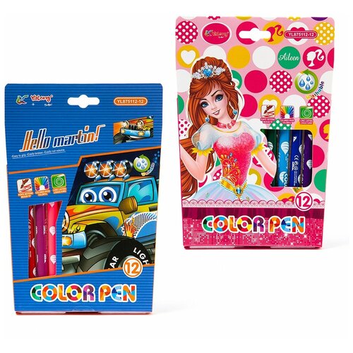 Фломастеры, 12 цв, смываемые чернила, корпус круглый, 