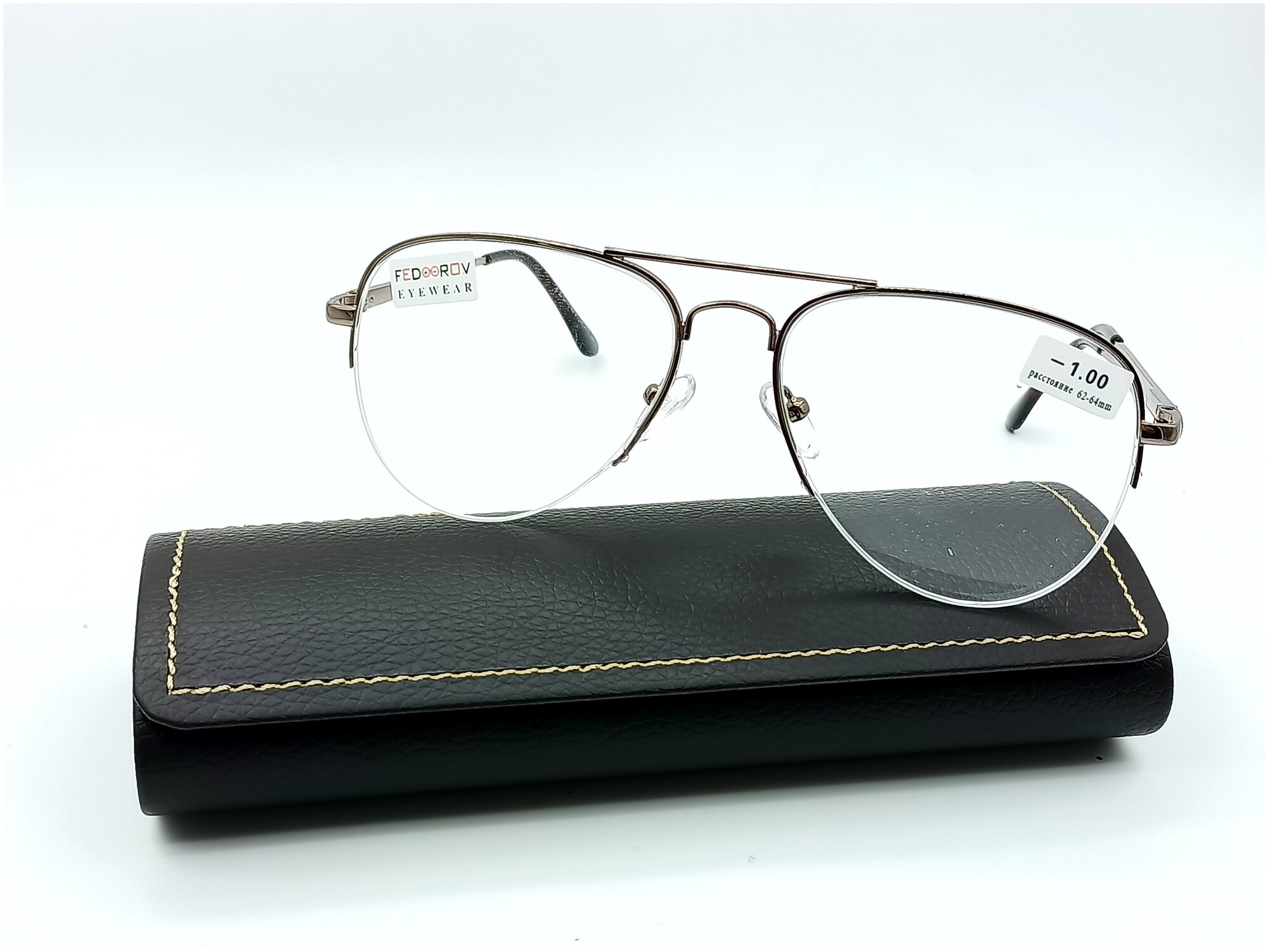 Готовые очки в стильной оправе FEDROV Авиаторы бронза +4.00 с футляром и салфеткой