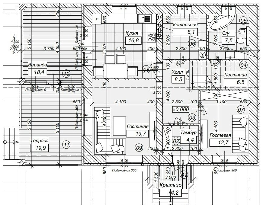 Готовый проект двухэтажного дома без гаража из газобетонного блока с облицовкой из керамического кирпича площадью 175,3 кв.м - фотография № 12