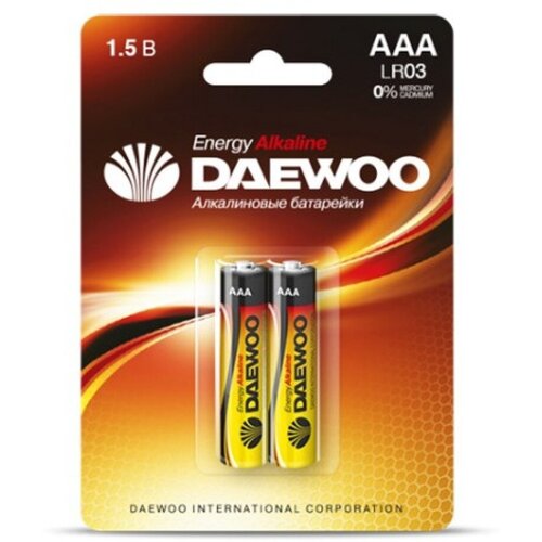 Батарейка Daewoo ENERGY LR03 AAA BL2 Alkaline 1.5V - 2 шт. элемент питания алкалиновый d lr20 1 5в energy alkaline 2021 bl 2 уп 2шт daewoo 5030022