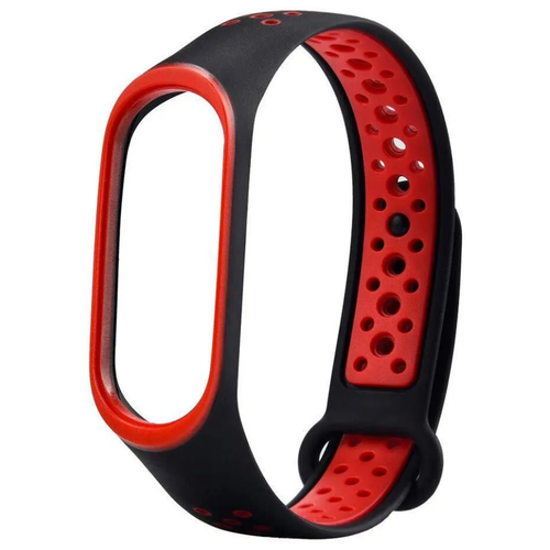 фото Силиконовый ремешок для mi band 6 / спортивный ремешок для фитнес трекера xiaomi / black red