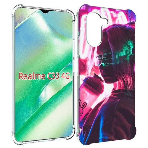 Чехол MyPads девушка неоновый фон женский для Realme C33 4G задняя-панель-накладка-бампер