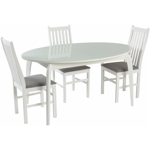 Стол обеденный Энио белый/бел. Опора №7 белая / стол кухонный / со стеклом