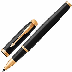 Ручка роллер Parker IM Core Black Lacquer GT 1931659, черная глянцевая лак, латунь, позолоченные детали, черная