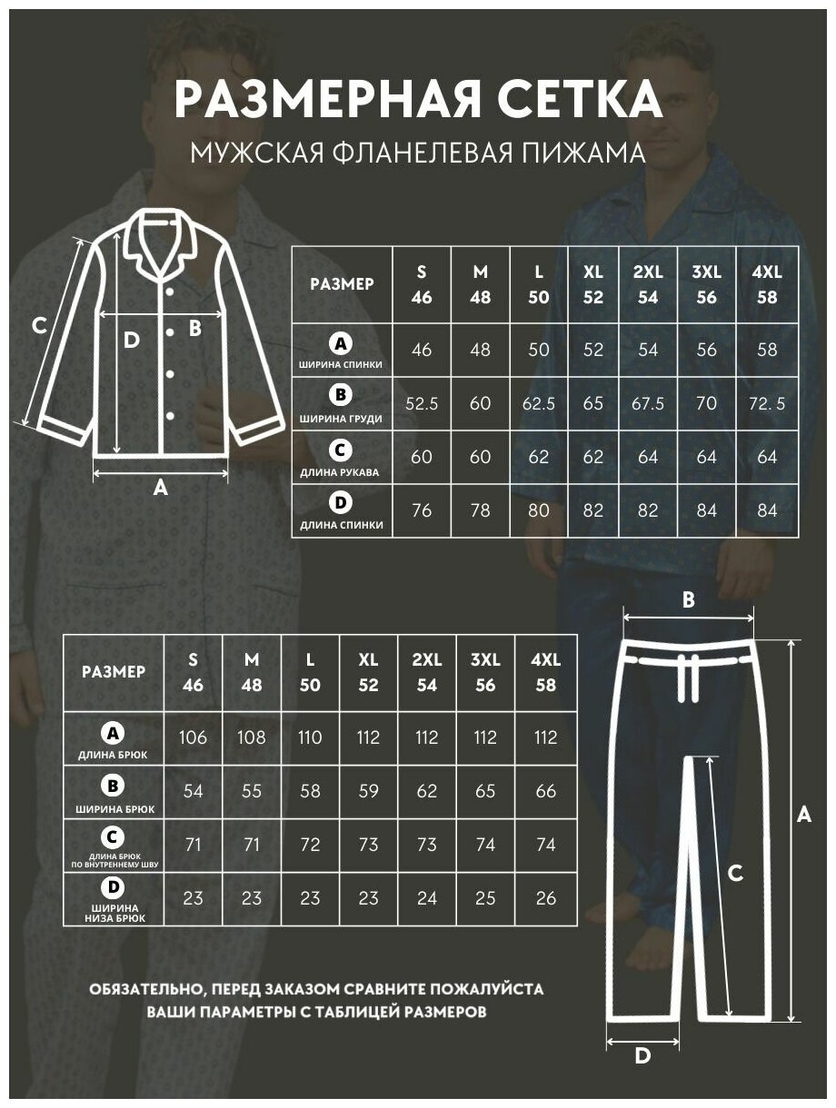 Пижама мужская со штанами и рубашкой хлопок фланелевая_размер48 - фотография № 2
