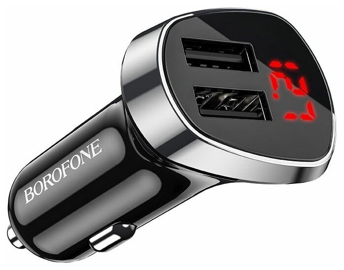 Авто зарядное устройство BOROFONE BZ15 Auspicious 2xUSB LED дисплей + кабель Type-C 1м черный
