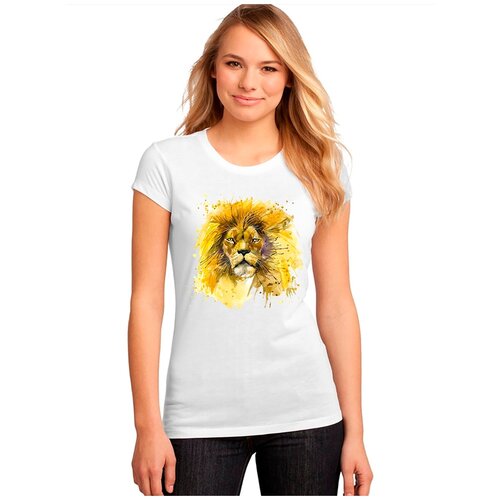 фото "женская белая футболка лев, взгляд, грива". размер l drabs
