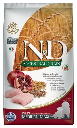 FARMINA Сухой низкозерновой корм для щенков всех пород ANCESTRAL GRAIN LINE курица с гранатом 11158, 2,5 кг