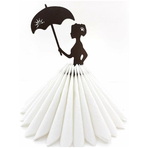 Интерьерная деревянная салфетница на стол Дама с зонтиком 450₽